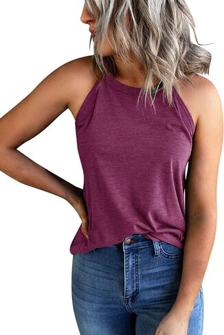 Yuccalley Women's Halter Tank Tops Summer Sleeveless Racerback Shirts High Neck Casual Camis in Saudi Arabia