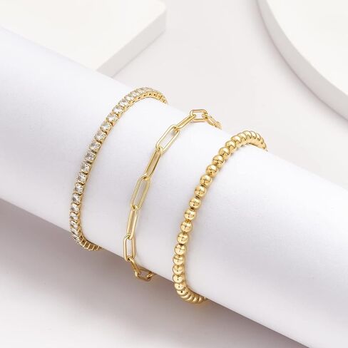 أساور خرز بطبقات ذهبية من KissYan للنساء، مطلية بالذهب عيار 14 قيراط وقابلة للتمدد ومطرزة بالخرز على شكل كرة عين الشر ومشبك ورق على شكل ثعبان كوبي سلسلة ربط الأقمار الصناعية 2/3/4/5 قطعة مجموعة أساور للفتيات المراهقات in Kuwait