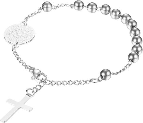 Rofusn Saint Benedict Cross Bracelet, Adjustable Stainless Steel Religious Catholic Link Chain Wristband for Men Womens in Kuwait