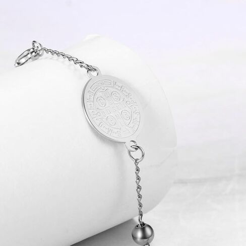 Rofusn Saint Benedict Cross Bracelet, Adjustable Stainless Steel Religious Catholic Link Chain Wristband for Men Womens in Kuwait