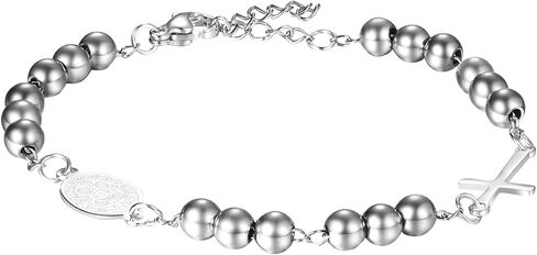Rofusn Saint Benedict Cross Bracelet, Adjustable Stainless Steel Religious Catholic Link Chain Wristband for Men Womens in Kuwait
