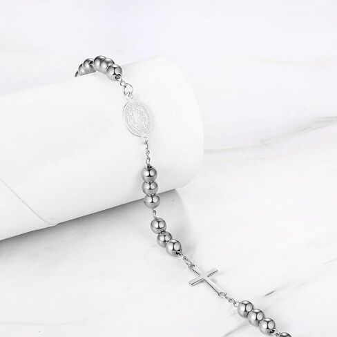 Rofusn Saint Benedict Cross Bracelet, Adjustable Stainless Steel Religious Catholic Link Chain Wristband for Men Womens in Kuwait