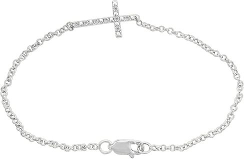 Jewelili Sterling Silver Natural White Round Diamonds Sideways Cross Bracelet in Saudi Arabia
