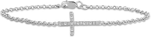 Jewelili Sterling Silver Natural White Round Diamonds Sideways Cross Bracelet in Saudi Arabia