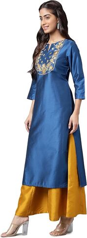 كورتا مستقيمة صلبة حريرية من البوليستر الأزرق للنساء من Janasya Indian in Saudi Arabia