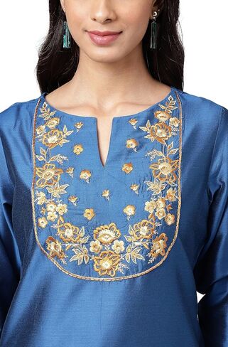 كورتا مستقيمة صلبة حريرية من البوليستر الأزرق للنساء من Janasya Indian in Saudi Arabia
