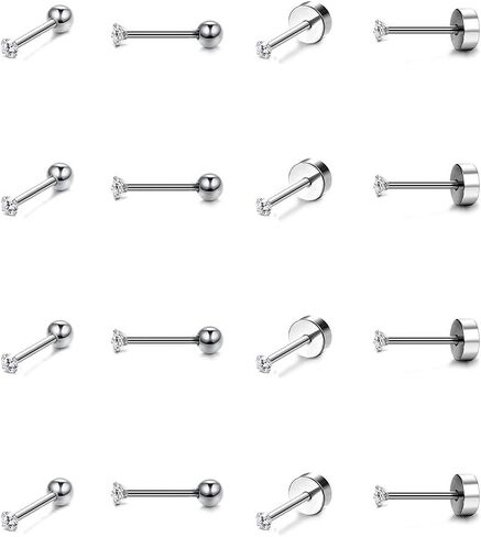 8 أزواج من أقراط الغضروف للنساء والرجال، صغيرة من الفولاذ المقاوم للصدأ، ثقب الأذن، مسمار تشيكوسلوفاكيا، أقراط بظهر مسطح، 2-5 مم in Kuwait