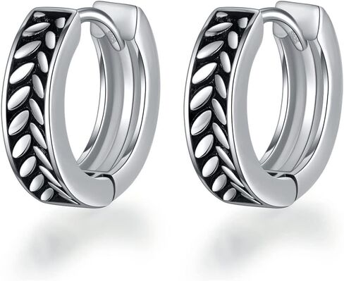 PHNIBIRD الرجال هوب الأقراط الكرمة نمط الأقراط حساسة وفريدة من نوعها للرجال 925 الفضة الاسترليني هيبوالرجينيك الصغيرة Huggie هوب الأقراط للارتداء اليومي غير الرسمي in Kuwait