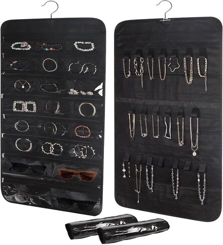2 عبوة من منظم المجوهرات المعلقة على الوجهين من CRUGLA، 80 جيبًا و40 حلقة خطاف فوق الباب منظم مجوهرات لحمل المجوهرات، حامل أقراط خزانة على الوجهين، بيج in Kuwait