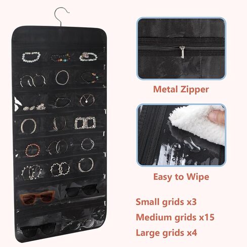 2 عبوة من منظم المجوهرات المعلقة على الوجهين من CRUGLA، 80 جيبًا و40 حلقة خطاف فوق الباب منظم مجوهرات لحمل المجوهرات، حامل أقراط خزانة على الوجهين، بيج in Kuwait