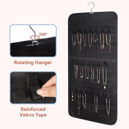 2 عبوة من منظم المجوهرات المعلقة على الوجهين من CRUGLA، 80 جيبًا و40 حلقة خطاف فوق الباب منظم مجوهرات لحمل المجوهرات، حامل أقراط خزانة على الوجهين، بيج in Kuwait