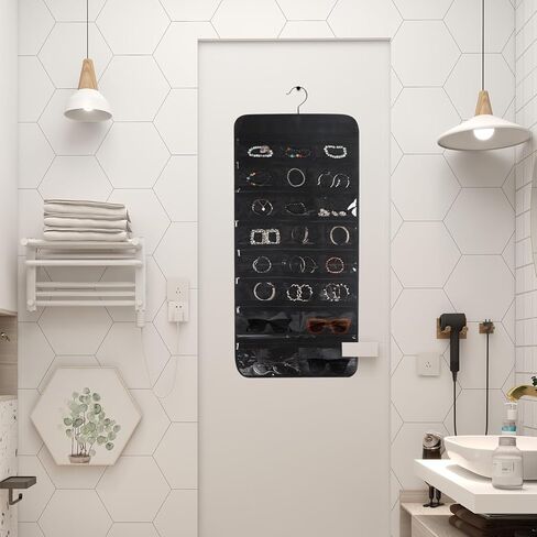 2 عبوة من منظم المجوهرات المعلقة على الوجهين من CRUGLA، 80 جيبًا و40 حلقة خطاف فوق الباب منظم مجوهرات لحمل المجوهرات، حامل أقراط خزانة على الوجهين، بيج in Kuwait