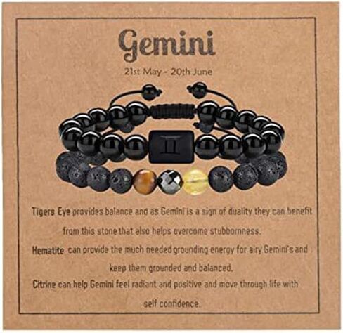 YANCHUN 2pcs Zodiac Bracelet for Men Women Zodiac Sign Bracelet Beaded for Girls Natural Healing Stone Bracelet for Men Zodiac Gift for Him Her Christmas Gifts in Saudi Arabia