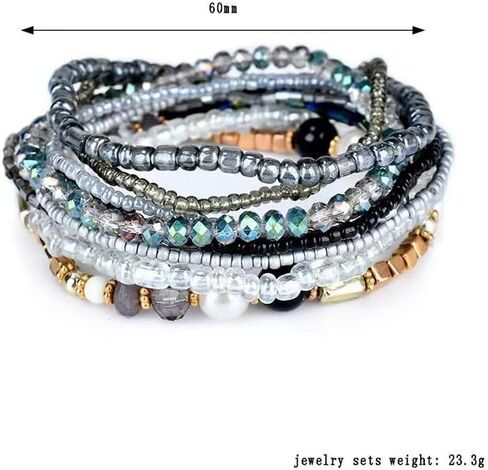 8 مجموعات البوهيمي تكويم الخرزة الأساور للنساء متعدد الألوان تمتد مطرز الأساور الطبقات حبة سوار مجموعة بوهو مجوهرات - وردي فاتح in Kuwait