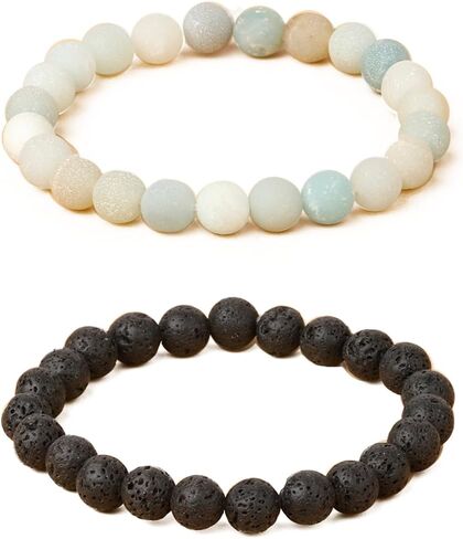 OAIITE 2Pcs 8mm Natural Semi-Precious Gemstones Bracelet Elastic Natural Stone Yoga Healing Crystals Beads Bracelet Bangle Set in Kuwait