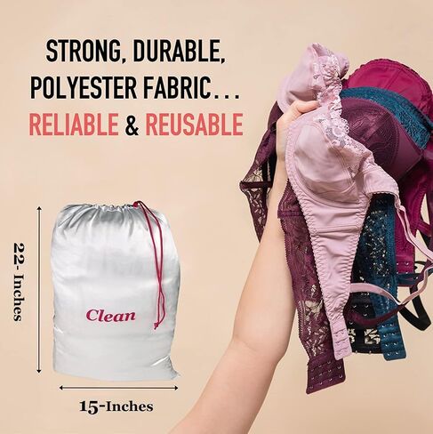 Travel Essentials Satin Clean and Dirty Laundry-Undergarment Garment bag with Locking Drawstring Closure. Rip Resistant Material 22L x 15W in Saudi Arabia