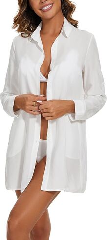 MINTLIMIT Bathing Suit Cover Up for Women Bikini Beachwear Swimsuit Coverups Button Down Shirt Dresses Top with Pockets in Saudi Arabia