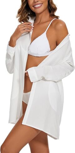 MINTLIMIT Bathing Suit Cover Up for Women Bikini Beachwear Swimsuit Coverups Button Down Shirt Dresses Top with Pockets in Saudi Arabia