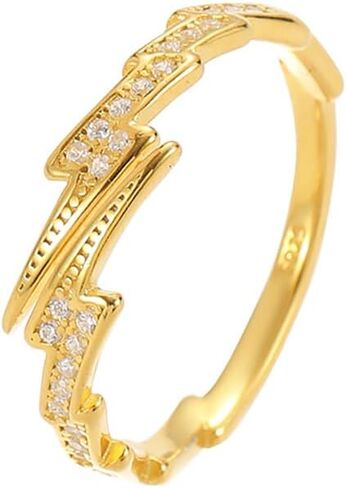 Crystal Lightning Bolt Stacking Open Ring for Women Girls 925 Sterling Silver Cubic Zirconia Thunder Waved Adjustable Wrap Knuckle Finger Bands Dainty Statement Rings Comfort Fit Jewelry Gifts Birthday in Saudi Arabia