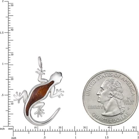925 Sterling Silver Koa Wood Gecko Pendant with 18" Box Chain, Nickel Free Hypoallergenic for Sensitive Skin, Hawaii Island Jewelry, Gift Box Included in Saudi Arabia