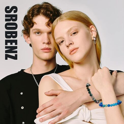 SROBenz 12 قطعة 8 مم أحجار كريمة مطرز أساور للرجال والنساء حجر شفاء حبة شبه ثمينة تمتد جولة حبة كريستال أساور للجنسين in Kuwait