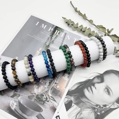 SROBenz 12 قطعة 8 مم أحجار كريمة مطرز أساور للرجال والنساء حجر شفاء حبة شبه ثمينة تمتد جولة حبة كريستال أساور للجنسين in Kuwait