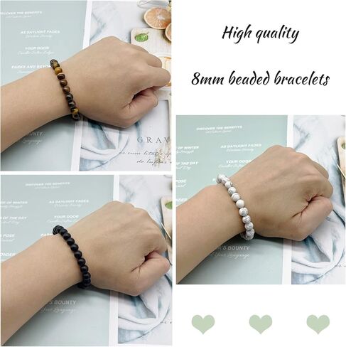 SROBenz 12 قطعة 8 مم أحجار كريمة مطرز أساور للرجال والنساء حجر شفاء حبة شبه ثمينة تمتد جولة حبة كريستال أساور للجنسين in Kuwait