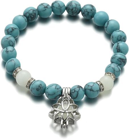Choistily Turquoise Bracelet for Women Adjustable Luminous Beaded Bracelet Stretch Lotus Charm Bracelet Natural Stone Bracelet Glow in Dark Bracelets Jewelry for Teen Girls Birthday Gift in Saudi Arabia