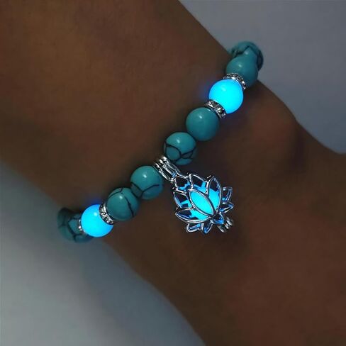 Choistily Turquoise Bracelet for Women Adjustable Luminous Beaded Bracelet Stretch Lotus Charm Bracelet Natural Stone Bracelet Glow in Dark Bracelets Jewelry for Teen Girls Birthday Gift in Saudi Arabia