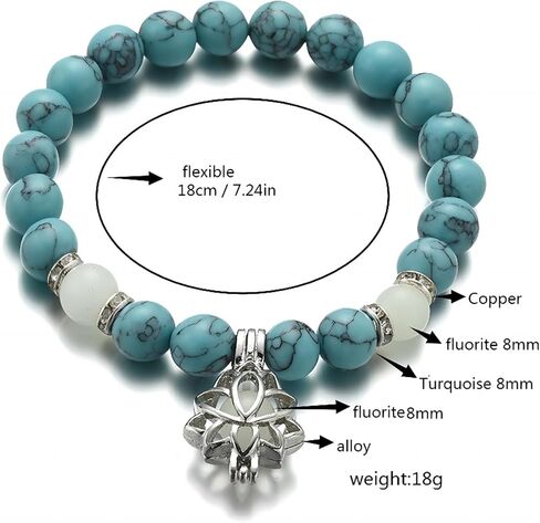 Choistily Turquoise Bracelet for Women Adjustable Luminous Beaded Bracelet Stretch Lotus Charm Bracelet Natural Stone Bracelet Glow in Dark Bracelets Jewelry for Teen Girls Birthday Gift in Saudi Arabia