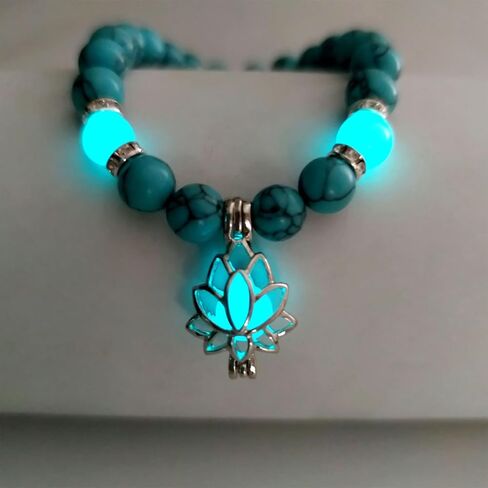 Choistily Turquoise Bracelet for Women Adjustable Luminous Beaded Bracelet Stretch Lotus Charm Bracelet Natural Stone Bracelet Glow in Dark Bracelets Jewelry for Teen Girls Birthday Gift in Saudi Arabia