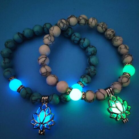Choistily Turquoise Bracelet for Women Adjustable Luminous Beaded Bracelet Stretch Lotus Charm Bracelet Natural Stone Bracelet Glow in Dark Bracelets Jewelry for Teen Girls Birthday Gift in Saudi Arabia