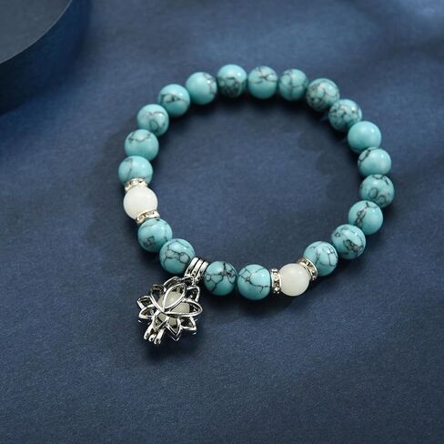Choistily Turquoise Bracelet for Women Adjustable Luminous Beaded Bracelet Stretch Lotus Charm Bracelet Natural Stone Bracelet Glow in Dark Bracelets Jewelry for Teen Girls Birthday Gift in Saudi Arabia