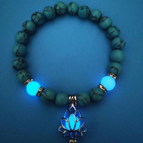 Choistily Turquoise Bracelet for Women Adjustable Luminous Beaded Bracelet Stretch Lotus Charm Bracelet Natural Stone Bracelet Glow in Dark Bracelets Jewelry for Teen Girls Birthday Gift in Saudi Arabia