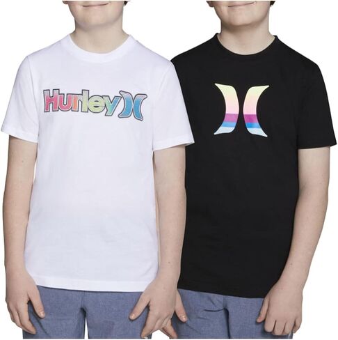 Hurley Boy's 2 Piece Long & Short Sleeve Graphic T-Shirt Set (White-SS/Black-SS, X-Large) in Saudi Arabia