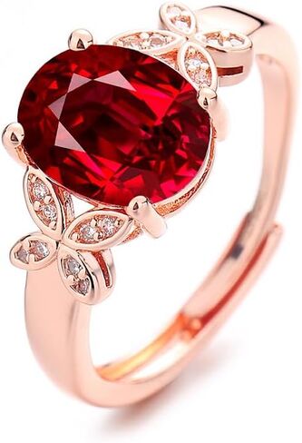 14K Gold Butterfly CZ Stone Open Adjustable Ring for Women, Eternity Stackable Romantic Engagement Statement Jewelry, Colorful Princess Cut Bridal Cubic Zirconia Ring Gift Red in Saudi Arabia