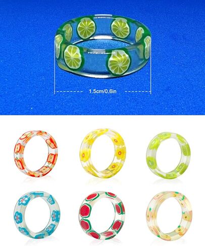 16 قطعة من خواتم الاكريليك الراتنج زهرة الفاكهة الملونة مجموعة خواتم الاصبع لطيف مناسبة لمختلف الانماط لطيف مجوهرات للنساء والراتنج والراتنج, مادة صمغية, راتنج in Kuwait