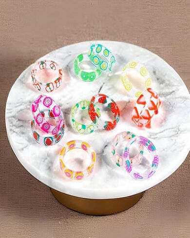 16 قطعة من خواتم الاكريليك الراتنج زهرة الفاكهة الملونة مجموعة خواتم الاصبع لطيف مناسبة لمختلف الانماط لطيف مجوهرات للنساء والراتنج والراتنج, مادة صمغية, راتنج in Kuwait