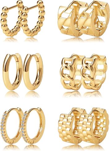 Gold Hoop Earrings Set 14k Gold Plated Huggie Earrings Hypoallergenic Chunky Twisted Thick Jewelry for Multiple Piercing Christmas Gift for Women in Kuwait