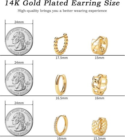 Gold Hoop Earrings Set 14k Gold Plated Huggie Earrings Hypoallergenic Chunky Twisted Thick Jewelry for Multiple Piercing Christmas Gift for Women in Kuwait