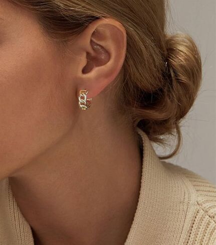 Gold Hoop Earrings Set 14k Gold Plated Huggie Earrings Hypoallergenic Chunky Twisted Thick Jewelry for Multiple Piercing Christmas Gift for Women in Kuwait