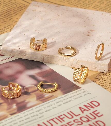 Gold Hoop Earrings Set 14k Gold Plated Huggie Earrings Hypoallergenic Chunky Twisted Thick Jewelry for Multiple Piercing Christmas Gift for Women in Kuwait