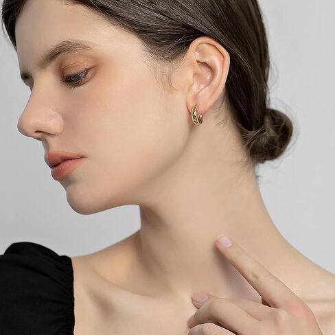 Gold Hoop Earrings Set 14k Gold Plated Huggie Earrings Hypoallergenic Chunky Twisted Thick Jewelry for Multiple Piercing Christmas Gift for Women in Kuwait