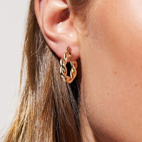 Gold Hoop Earrings Set 14k Gold Plated Huggie Earrings Hypoallergenic Chunky Twisted Thick Jewelry for Multiple Piercing Christmas Gift for Women in Kuwait