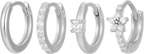 18K Gold Plated Sterling Silver Gem Flower Clicker Mini Cartilage Hoop Earrings | Cubic Zirconia Paved Tiny Huggie Hoops in Saudi Arabia