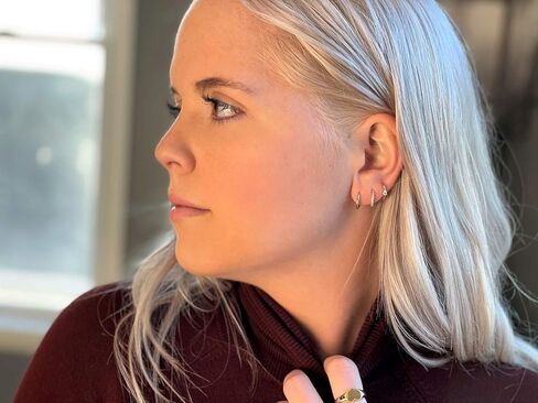 18K Gold Plated Sterling Silver Gem Flower Clicker Mini Cartilage Hoop Earrings | Cubic Zirconia Paved Tiny Huggie Hoops in Saudi Arabia