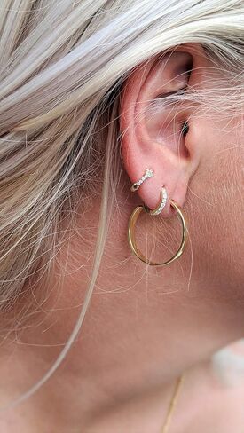 18K Gold Plated Sterling Silver Gem Flower Clicker Mini Cartilage Hoop Earrings | Cubic Zirconia Paved Tiny Huggie Hoops in Saudi Arabia