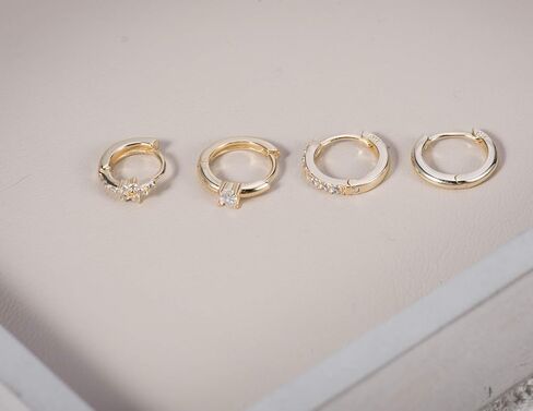 18K Gold Plated Sterling Silver Gem Flower Clicker Mini Cartilage Hoop Earrings | Cubic Zirconia Paved Tiny Huggie Hoops in Saudi Arabia
