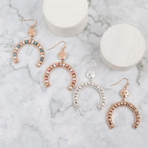 RIAH FASHION Bohemian Geometric Metallic Dangle Earrings - Leaf Marquise Pointed Oval, Coin Tiered Circle, Petal Teardrop Cutout Open Hoop in Saudi Arabia