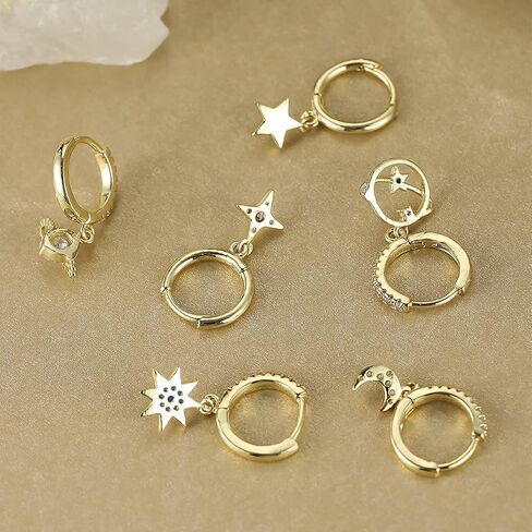 Vanel Planet Moon Star Earrings Star Hoop Dangle Earrings for Women Girls 18k Gold Plated Cute Huggie Earrings with Gifts Box in Saudi Arabia